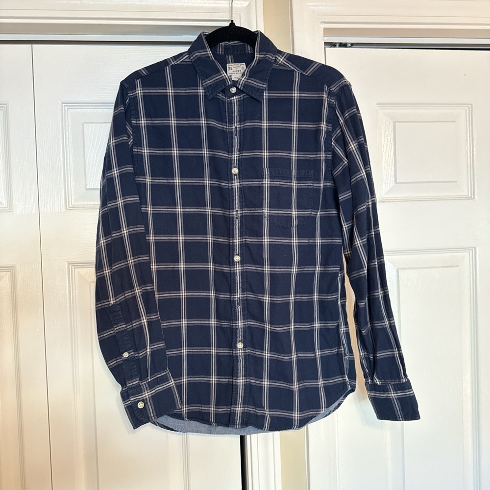 J. Crew Men's Navy Plaid Button Down Shirt